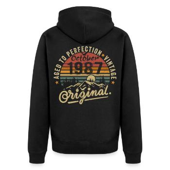 1987 Geboren im oktober 1987 Jahrgang oktober 1987 - Unisex Premium Bio Zip Hoodie - Schwarz - Hinten - Nico (187cm)