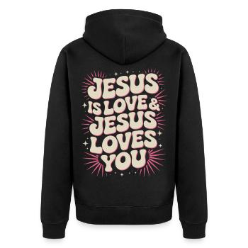 Jésus Amour Dire avec des bulles de dialogue - Veste à capuche bio Premium Unisexe - noir - Dos - Nico (187cm)