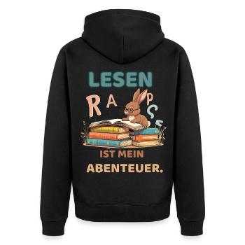 Leseabenteuer mit Häschen - Unisex Premium Bio Zip Hoodie - Schwarz - Hinten - Nico (187cm)