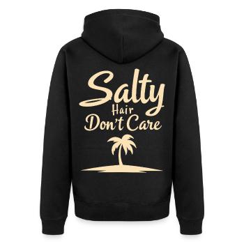 Salty Hair Don't Care Beach T-Shirt - Unisex Premium Organic Zip Hoodie - black - Back - Nico (187cm)