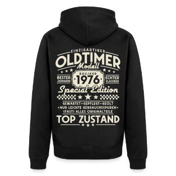Oldtimer 1976 Jahrgang Vintage Retro Geburtstag - Unisex Premium Bio Zip Hoodie - Schwarz - Hinten - Nico (187cm)