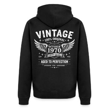 Octobre 1970 | Cadeau d'anniversaire octobre 1970 - Veste à capuche bio Premium Unisexe - noir - Dos - Nico (187cm)