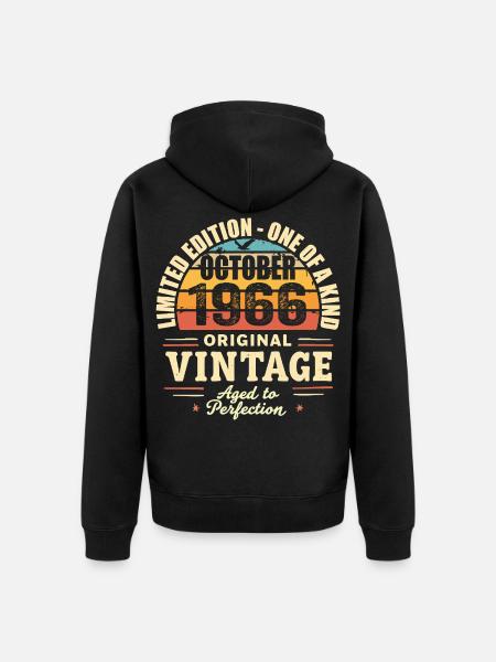 Retro October 1966 - birthday october 1966 - Unisex Premium Organic Zip Hoodie - black
