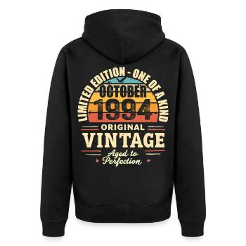 Retro October 1994 - birthday october 1994 - Unisex Premium Organic Zip Hoodie - black - Back - Nico (187cm)