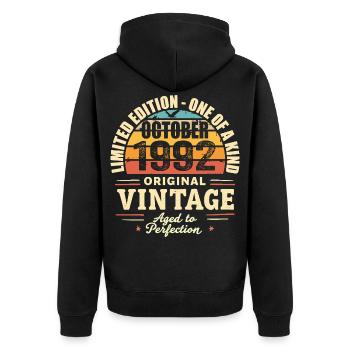 Retro October 1992 - birthday october 1992 - Unisex Premium Organic Zip Hoodie - black - Back - Nico (187cm)
