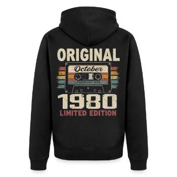Geboren im Oktober 1980 | Jahrgang Oktober 1980 Geschenk - Unisex Premium Bio Zip Hoodie - Schwarz - Hinten - Nico (187cm)