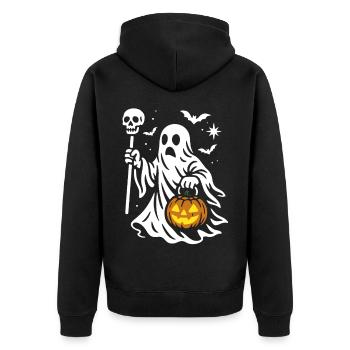 Ghost, Halloween Party Costume - Pumpkin - Unisex Premium Organic Zip Hoodie - black - Back - Nico (187cm)