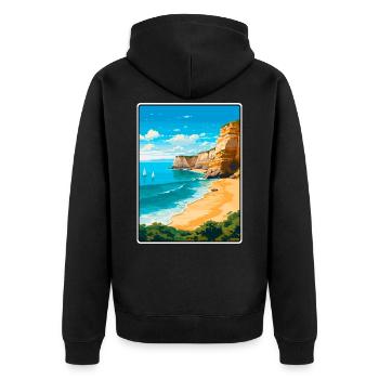 Algarve Portugal Vintage-Reiseplakat Stadtlandschaft - Unisex Premium Bio Zip Hoodie - Schwarz - Hinten - Nico (187cm)