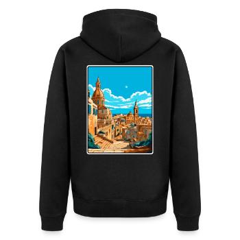 Affiche de voyage vintage à La Valette Malte Cityscape WPA - Veste à capuche bio Premium Unisexe - noir - Dos - Nico (187cm)