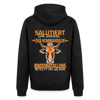 Bauern Sprüche Landwirt - Salutiert ihr Narren - Unisex Premium Bio Zip Hoodie - Schwarz - Hinten - Nico (187cm)