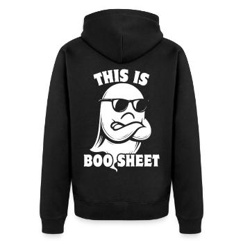Halloween Geist - This is Boo Sheet - Unisex Premium Bio Zip Hoodie - Schwarz - Hinten - Nico (187cm)