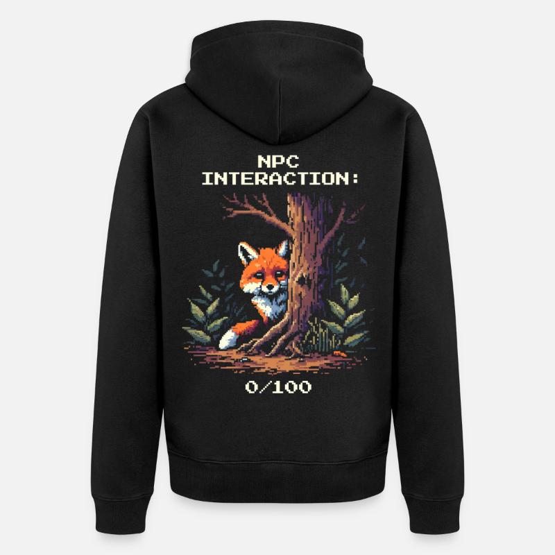NPC-Interaktion: 0/100 | Introversion Humor - Unisex Premium Bio Zip Hoodie - Schwarz
