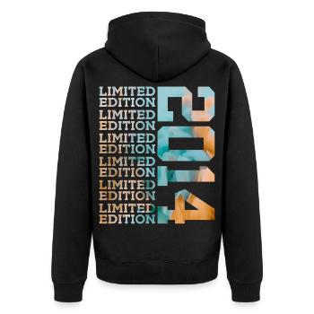 LIMITED EDITION 2014 12 JAHRE 12. GEBURTSTAG - Unisex Premium Bio Zip Hoodie - Schwarz - Hinten - Nico (187cm)