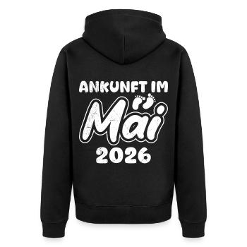 Expectant mother ARRIVING IN MAY 2026 Funny - Unisex Premium Organic Zip Hoodie - black - Back - Nico (187cm)