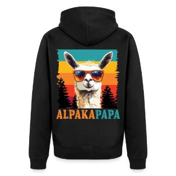 Väter ALPAKAPAPA Retro Lama Lustiges - Unisex Premium Bio Zip Hoodie - Schwarz - Hinten - Nico (187cm)