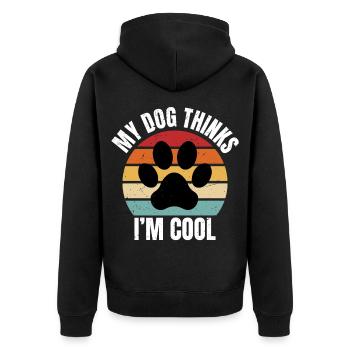my dog thinks I'm cool - Unisex Premium Bio Zip Hoodie - Schwarz - Hinten - Nico (187cm)