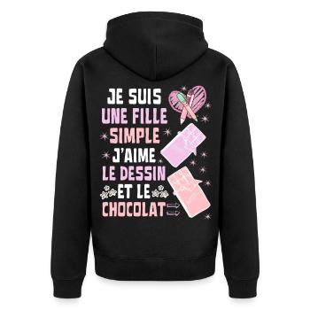 Je Suis Une Fille Simple Dessin et Chocolat - Veste à capuche bio Premium Unisexe - noir - Dos - Nico (187cm)