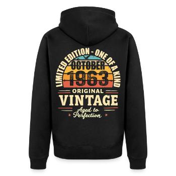 Retro October 1963 - birthday october 1963 - Unisex Premium Organic Zip Hoodie - black - Back - Nico (187cm)