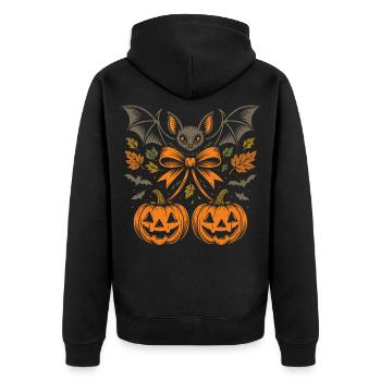Halloween Bat with Pumpkins and Leaves - Unisex Premium Organic Zip Hoodie - black - Back - Nico (187cm)