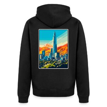 Santiago Chile Vintage-Reiseplakat Cityscape WPA - Unisex Premium Bio Zip Hoodie - Schwarz - Hinten - Nico (187cm)