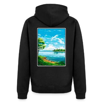 Lake Erie USA Canada Travel Poster Cityscape WPA - Unisex Premium Organic Zip Hoodie - black - Back - Nico (187cm)