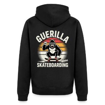 Gorilla Skateboarding Motiv Design - Unisex Premium Bio Zip Hoodie - Schwarz - Hinten - Nico (187cm)