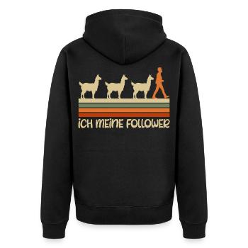 Alpaga Fan JE VEUX DIRE FOLLOWERS Rétro Drôle - Veste à capuche bio Premium Unisexe - noir - Dos - Nico (187cm)