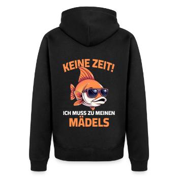 Keine Zeit ich muss zu meinen Mädels Spruch Fisch - Unisex Premium Bio Zip Hoodie - Schwarz - Hinten - Nico (187cm)