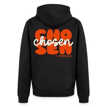 Inspirierend Bibelvers Chosen Jesus Glaube Christ - Unisex Premium Bio Zip Hoodie - Schwarz - Hinten - Nico (187cm)