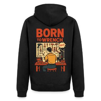 Born To Wrench Garage Mechanic Funny - Unisex Premium Organic Zip Hoodie - black - Back - Nico (187cm)