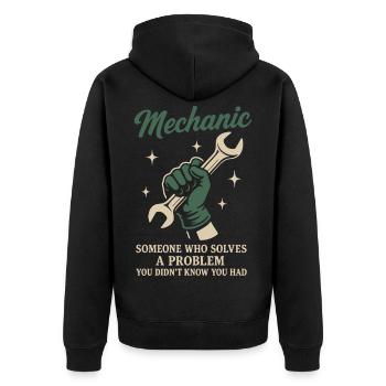 Mechanic Problem Solver Garage Funny Saying - Unisex Premium Organic Zip Hoodie - black - Back - Nico (187cm)