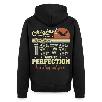 1979 October 1979 Anniversary October 1979 - Unisex Premium Organic Zip Hoodie - black - Back - Nico (187cm)