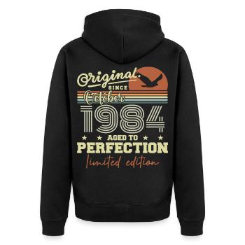1984 October 1984 Anniversary October 1984 - Unisex Premium Organic Zip Hoodie - black - Back - Nico (187cm)