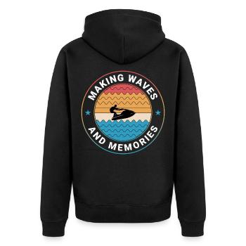 Retro Sonnenuntergang Wellenreiter - Unisex Premium Bio Zip Hoodie - Schwarz - Hinten - Nico (187cm)