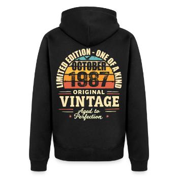 Retro October 1987 - birthday october 1987 - Unisex Premium Organic Zip Hoodie - black - Back - Nico (187cm)