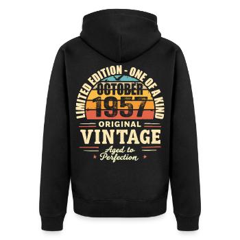 Retro Oktober 1957 - Geburtstag Oktober 1957 - Unisex Premium Bio Zip Hoodie - Schwarz - Hinten - Nico (187cm)