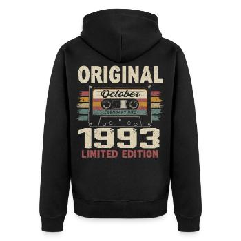 Né en Octobre 1993 | Cadeau Vintage Octobre 1993 - Veste à capuche bio Premium Unisexe - noir - Dos - Nico (187cm)