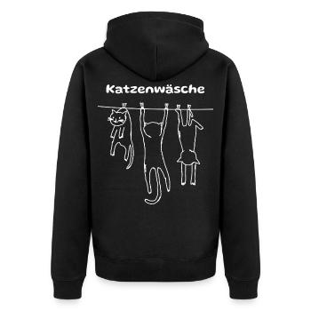 Katzenwäsche Katzen Stubentiger Shirt Geschenkidee - Unisex Premium Bio Zip Hoodie - Schwarz - Hinten - Nico (187cm)