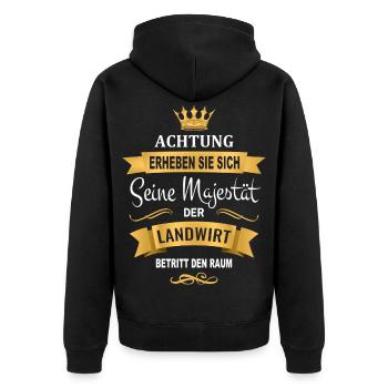 Farmer gift funny Majesty enters room - Unisex Premium Organic Zip Hoodie - black - Back - Nico (187cm)