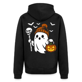 Ghost, Halloween Party Costume - Pumpkin - Unisex Premium Organic Zip Hoodie - black - Back - Nico (187cm)