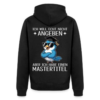 Master Abschluss geschafft - Mastertitel - Unisex Premium Bio Zip Hoodie - Schwarz - Hinten - Nico (187cm)