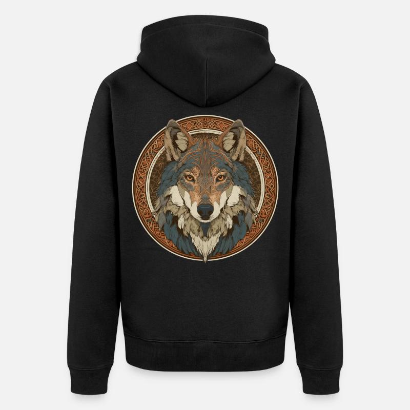 Legendary wolf with Celtic pattern - Unisex Premium Organic Zip Hoodie - black