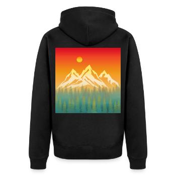 Berg-Natur-Sonnenuntergang - Unisex Premium Bio Zip Hoodie - Schwarz - Hinten - Nico (187cm)