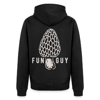 Morchel Funguy Pilzsammler - Pilze - Spruch - Unisex Premium Bio Zip Hoodie - Schwarz - Hinten - Nico (187cm)