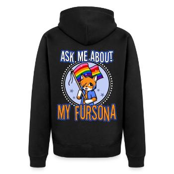 Posez-moi des questions sur mon Fursona - Veste à capuche bio Premium Unisexe - noir - Dos - Nico (187cm)
