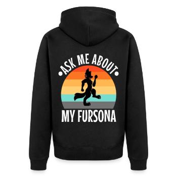Posez-moi des questions sur mon Fursona - Veste à capuche bio Premium Unisexe - noir - Dos - Nico (187cm)
