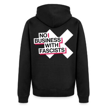 NO BUSINESS WITH FASCISTS - Unisex Premium Organic Zip Hoodie - black - Back - Nico (187cm)