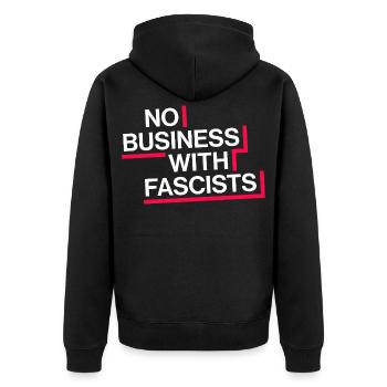 NO BUSINESS WITH FASCISTS - Unisex Premium Organic Zip Hoodie - black - Back - Nico (187cm)