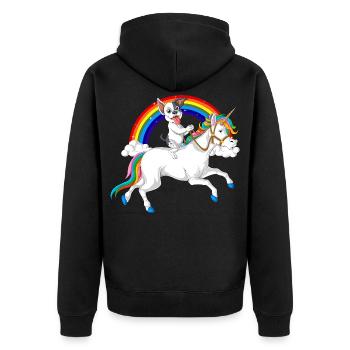 French Bulldog Riding Unicorn - Unisex Premium Organic Zip Hoodie - black - Back - Nico (187cm)