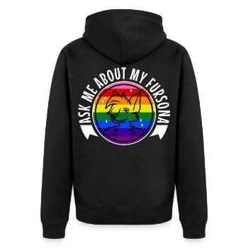 Posez-moi des questions sur mon Fursona - Veste à capuche bio Premium Unisexe - noir - Dos - Nico (187cm)